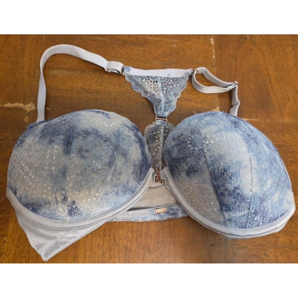 PINK by Victoria's Secret Blue Lace Front Close Date Racerback Push Up Bra 34DD